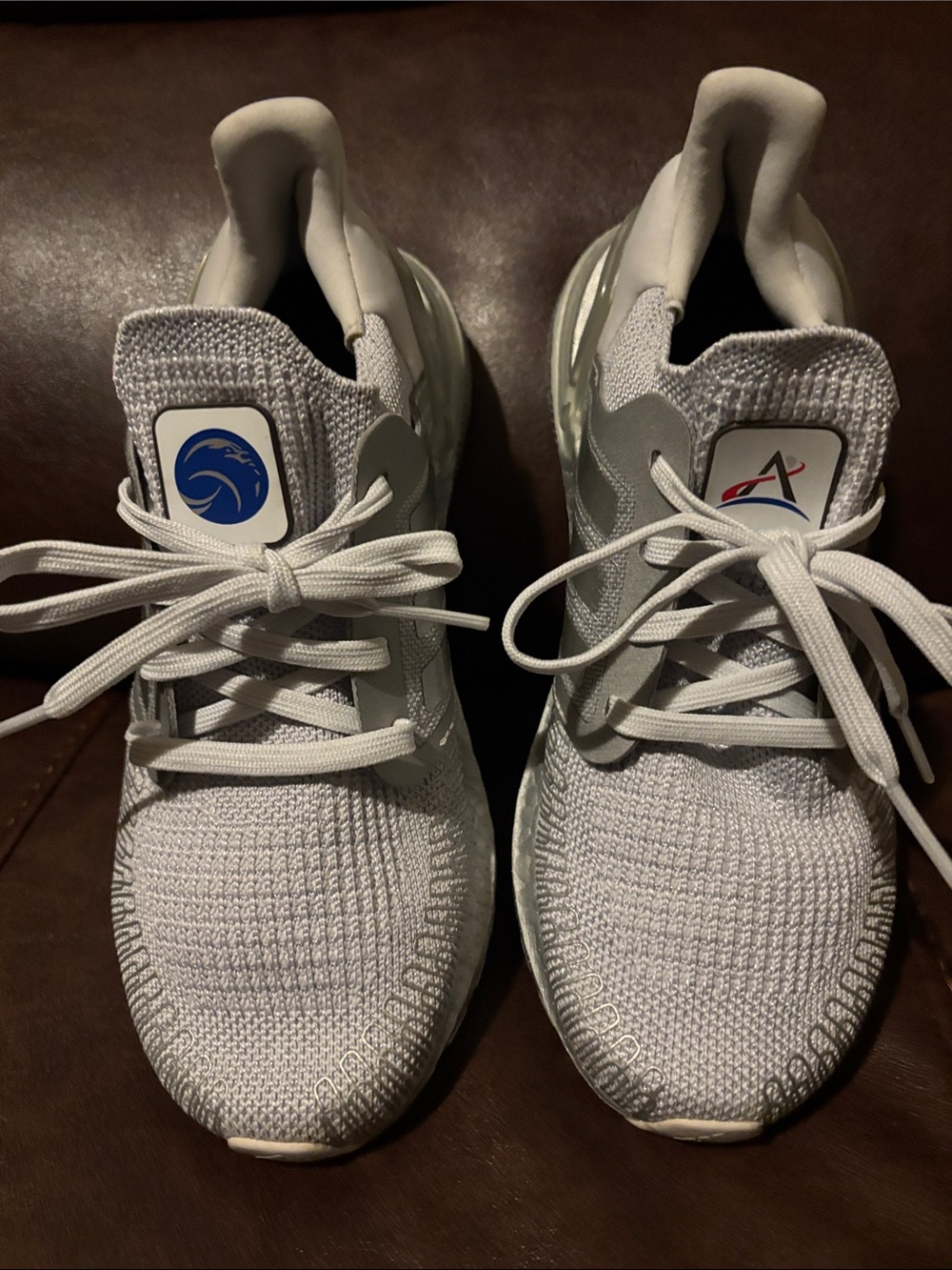 adidas Gray Knit Running Sneakers with Orange Accents NASA